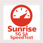 Sunrise-Logo mit 5G SA und Speedtest