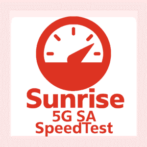 Sunrise-Logo mit 5G SA und Speedtest