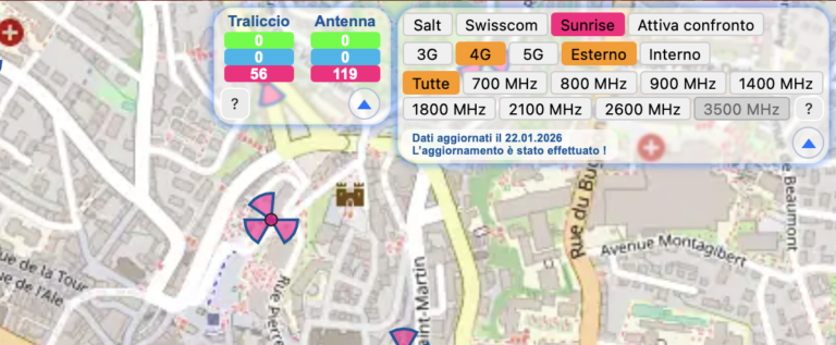 Nuovo aggiornamento della mappa delle antenne in Svizzera