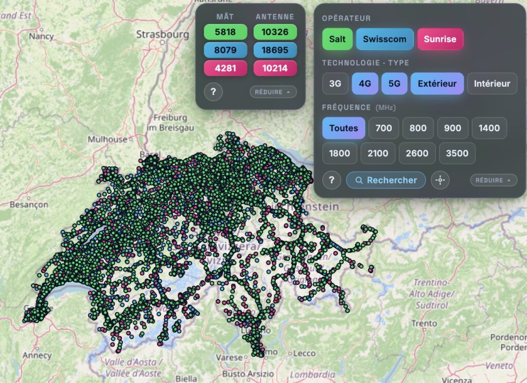 Cela montre les options qu'on peut choisir sur la carte des antennes.