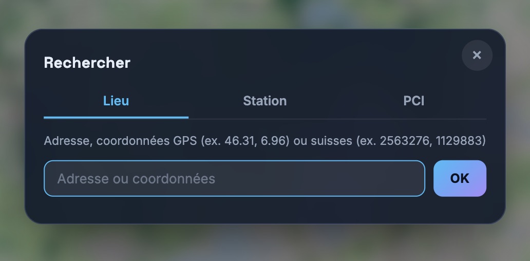 Cette option rechercher vous permet de rechercher une adresse, une station (antenne) et aussi le PCI.