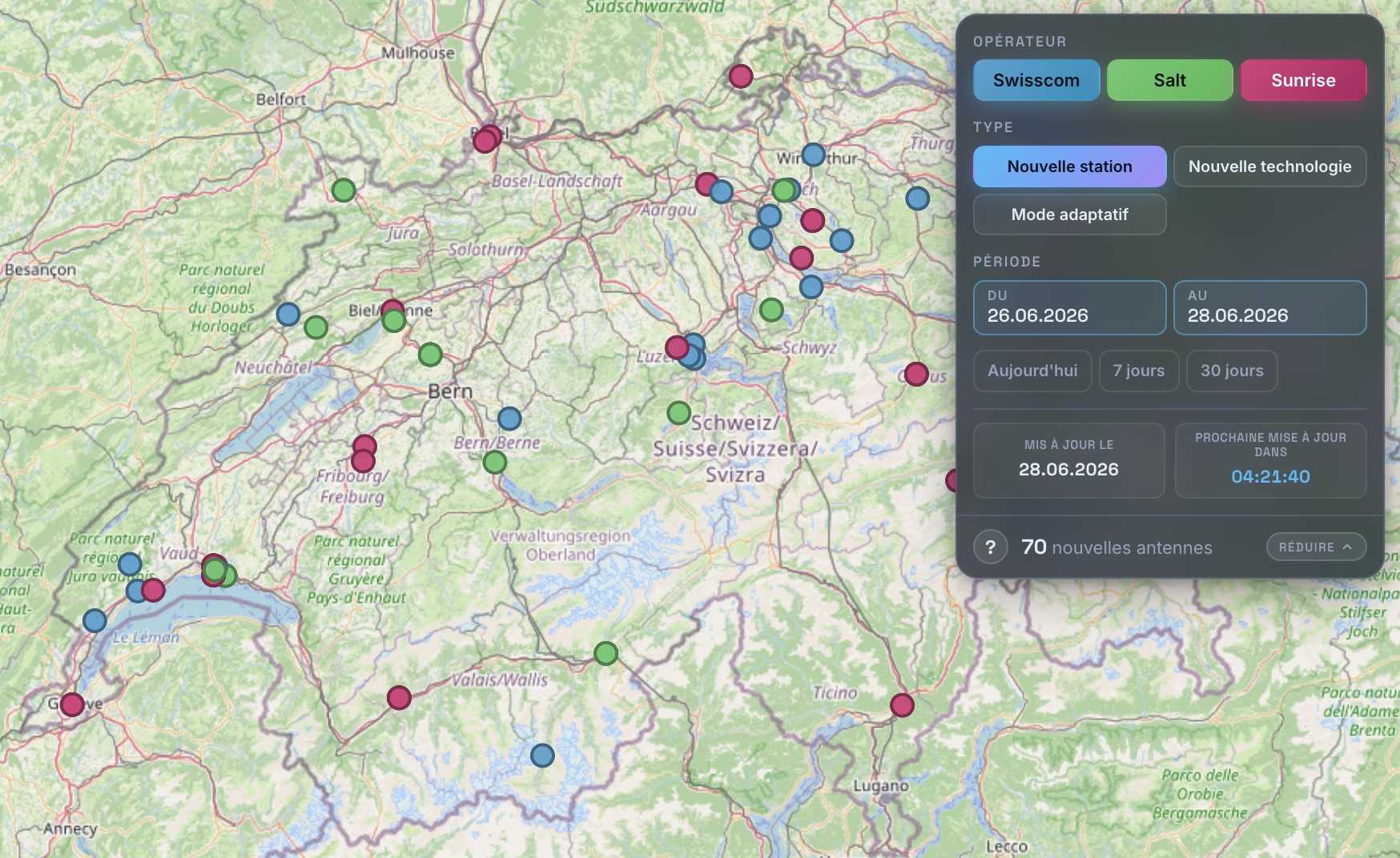 Carte de déploiement des nouvelles antennes Mises à jour quotidiennes