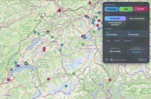 Una mappa interattiva della Svizzera che mostra i più recenti sviluppi delle antenne di telefonia mobile di Swisscom, Salt e Sunrise. I filtri consentono di selezionare il tipo di installazione e il periodo desiderato. Un pannello informativo mostra inoltre il numero totale delle nuove antenne per il periodo selezionato, nonché il conto alla rovescia fino al prossimo aggiornamento.